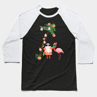 Santa Flamingo Palm Tree Funny Floral Retro Hawaii Christmas Baseball T-Shirt